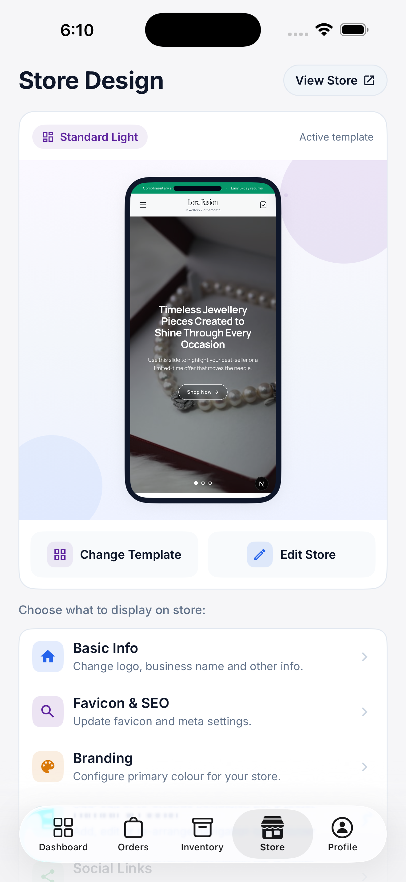 PackFlo store design screen
